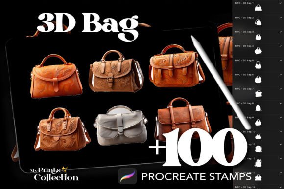 100 Procreate 3D Bag Stamps: Elevating Fashion Illustration with Digital Precision