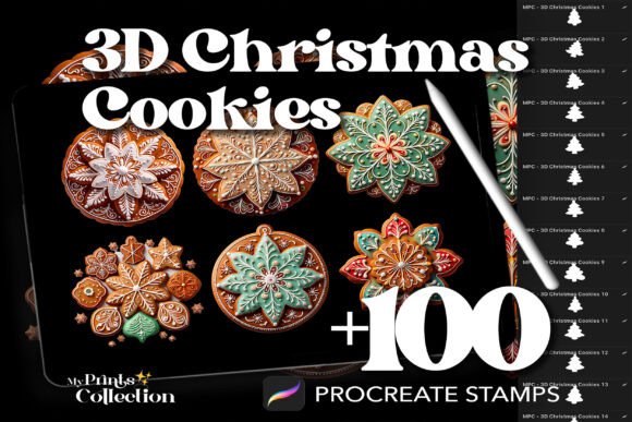 100 Procreate 3D Christmas Cookies