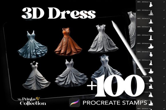 100 Procreate 3D Dress Stamps: Elevate Your Fashion Illustrations Instantly