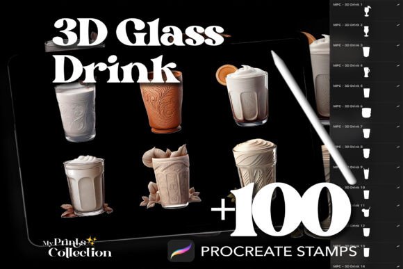 100 Procreate 3D Glass Drink Stamps