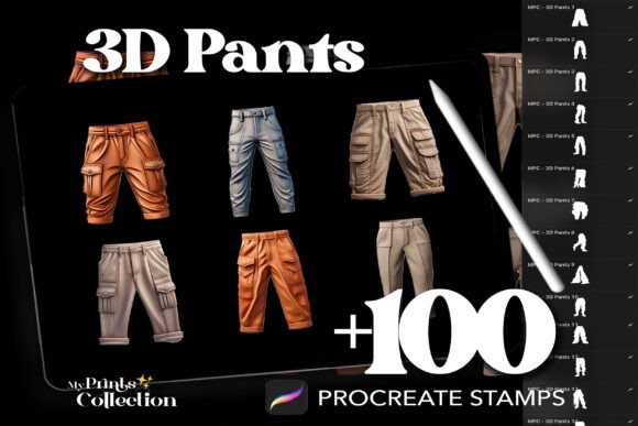 100 Procreate 3D Pants Stamps