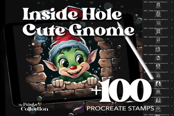 100 Procreate Inside Hole Cute Gnome Stamps