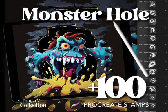 100 Procreate Monster Hole Stamps