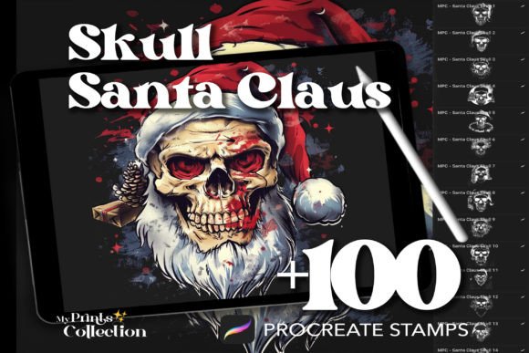 100 Procreate Santa Claus Skull Stamps: A Guide to Gothic Holiday Art