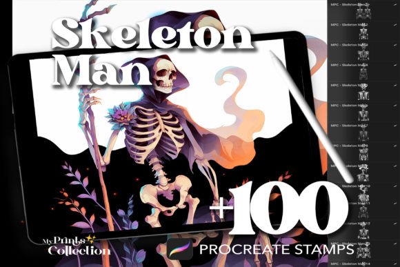 100 Procreate Skeleton Man Stamps