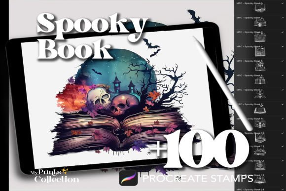 100 Procreate Spooky Book Stamps