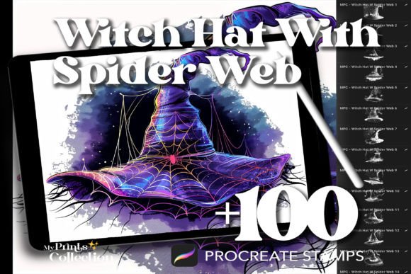 100 Procreate Witch Hat with Spider Web