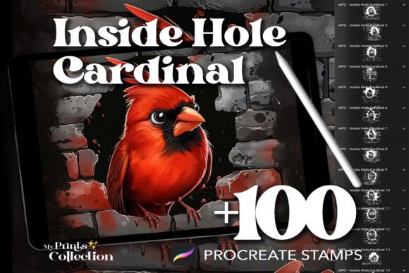 Revolutionizing Digital Illustration with the 100 Procreate Inside Hole Cardinal Stamp Set